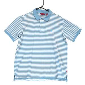 Izod Men's M Light Blue Striped Cotton Polo Shirt, Logo, Golf Preppy Classic Y2K
